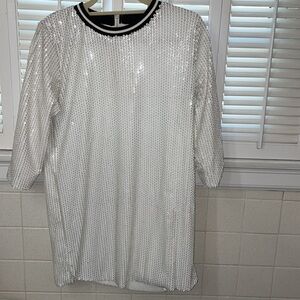 Glamour tshirt dress sequins edgy tomboy chic white blue lined jersey sports